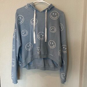 Altar’d State Hoodie Long Sleeve Size Medium Light Blue Smiley Face